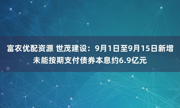 富农优配资源 世茂建设：9月1日至9月15日新增未能按期支付债券本息约6.9亿元